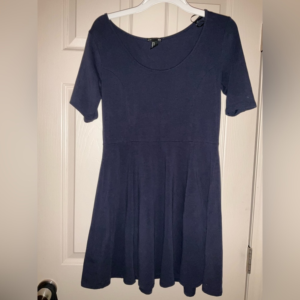 H & M Blue 3/4 Sleeve Classic Casual Prep Minimalist Dress - Picture 1 of 3